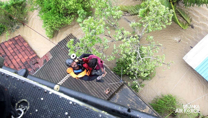 SLAF BELL 212 RESCUES THREE PERSONS STRANDED BY FLOODS IN MAHAWA (ELLA)